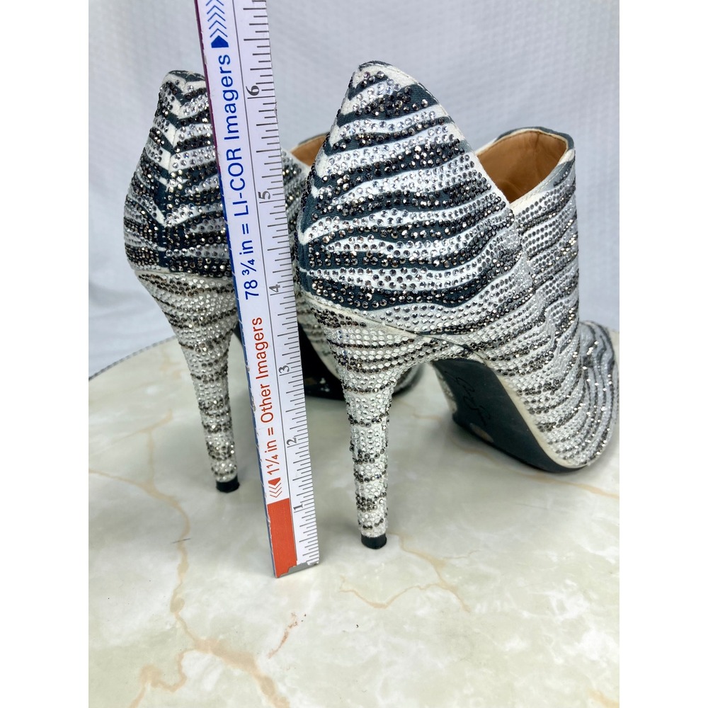 Jessica Simpson Rhinestone Ankle Booties Women 6 Silver Black Zebra Luela2 Shoes - Picture 7 of 14